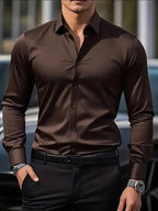 Edward | Herren langärmeliges atmungsaktives Hemd, schmal geschnittenes elegantes Hemd | Nomadnts | Coffee