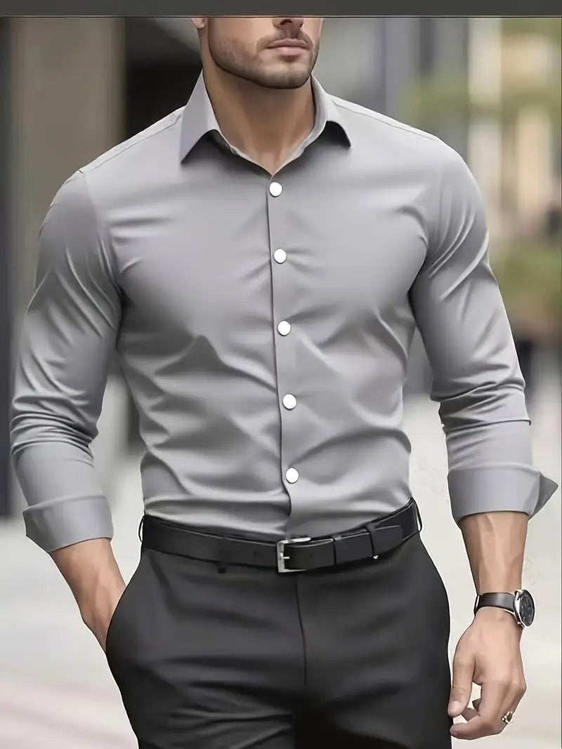 Edward | Herren langärmeliges atmungsaktives Hemd, schmal geschnittenes elegantes Hemd | Nomadnts | Grey