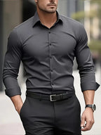 Edward | Herren langärmeliges atmungsaktives Hemd, schmal geschnittenes elegantes Hemd | Nomadnts | Dark grey