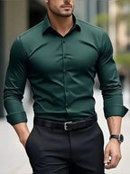 Edward | Herren langärmeliges atmungsaktives Hemd, schmal geschnittenes elegantes Hemd | Nomadnts | Green