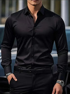 Edward | Herren langärmeliges atmungsaktives Hemd, schmal geschnittenes elegantes Hemd | Nomadnts | Black