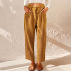 Eliane | Damen Cordhose mit hoher Taille und weitem Bein, Hose mit Bundfalten | Nomadnts | Green