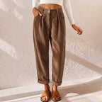 Eliane | Damen Cordhose mit hoher Taille und weitem Bein, Hose mit Bundfalten | Nomadnts | Blue