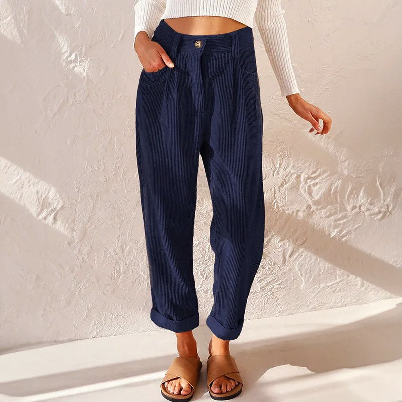 Eliane | Damen Cordhose mit hoher Taille und weitem Bein, Hose mit Bundfalten | Nomadnts | Nomadnts