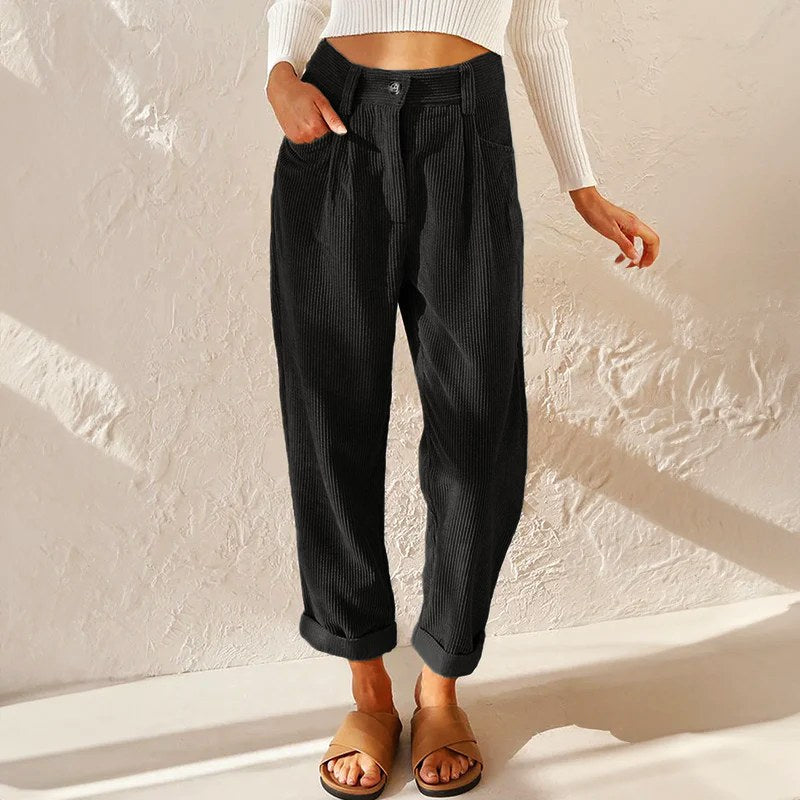 Eliane | Damen Cordhose mit hoher Taille und weitem Bein, Hose mit Bundfalten | Nomadnts | Nomadnts