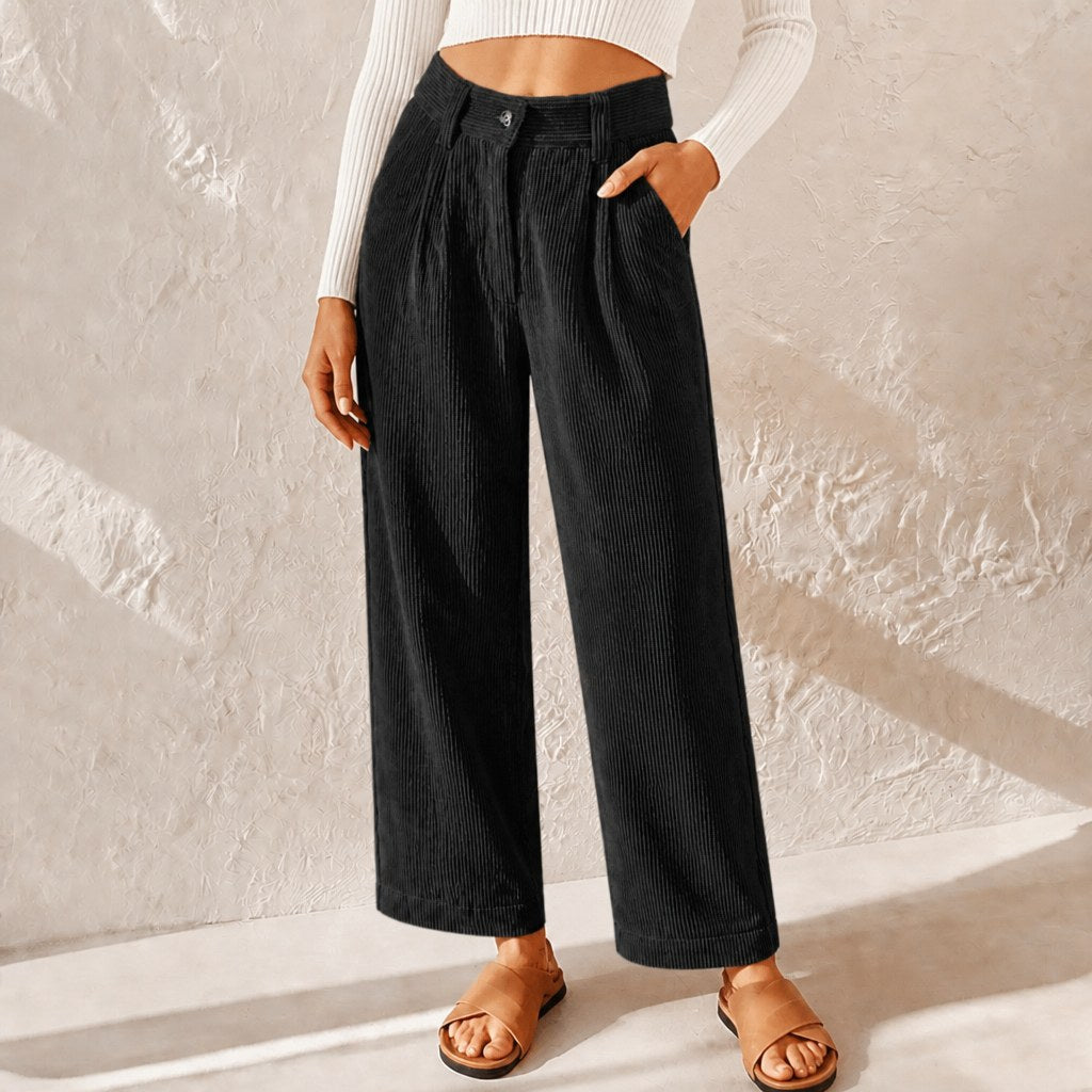 Eliane | Damen Cordhose mit hoher Taille und weitem Bein, Hose mit Bundfalten | Nomadnts | Nomadnts