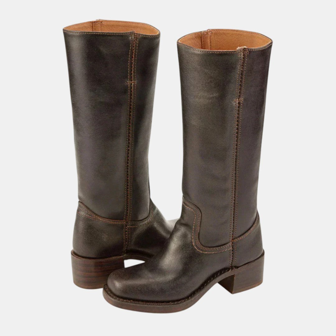Eloane | Damen gepolsterte Slip-On-Cowboystiefel, Stiefeletten im Western-Stil | Nomadnts | Dark Brown