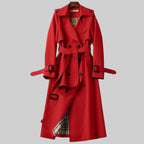 Eloise | Damen zweireihiger Trenchcoat mit Gürtel, langer Wintermantel | Nomadnts | Red