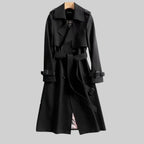 Eloise | Damen zweireihiger Trenchcoat mit Gürtel, langer Wintermantel | Nomadnts | Black
