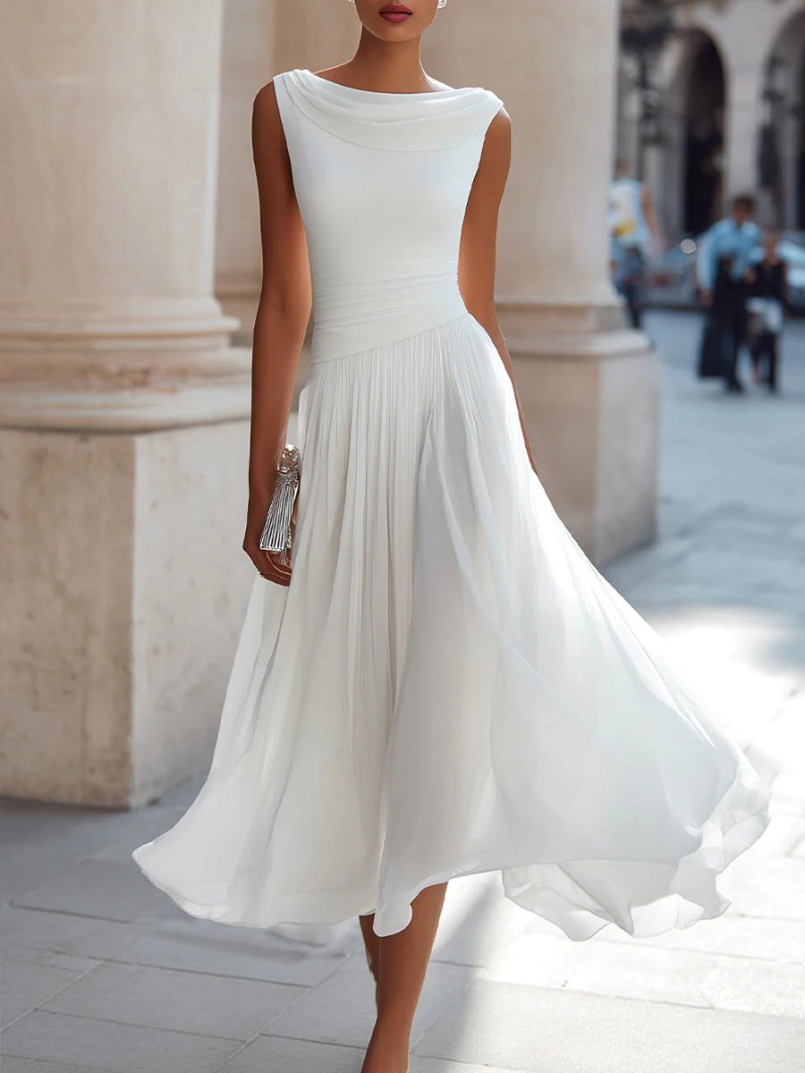 Elsie | Damen plissiertes Midikleid mit drapiertem Ausschnitt, strukturiertes Midikleid | Nomadnts | Nomadnts