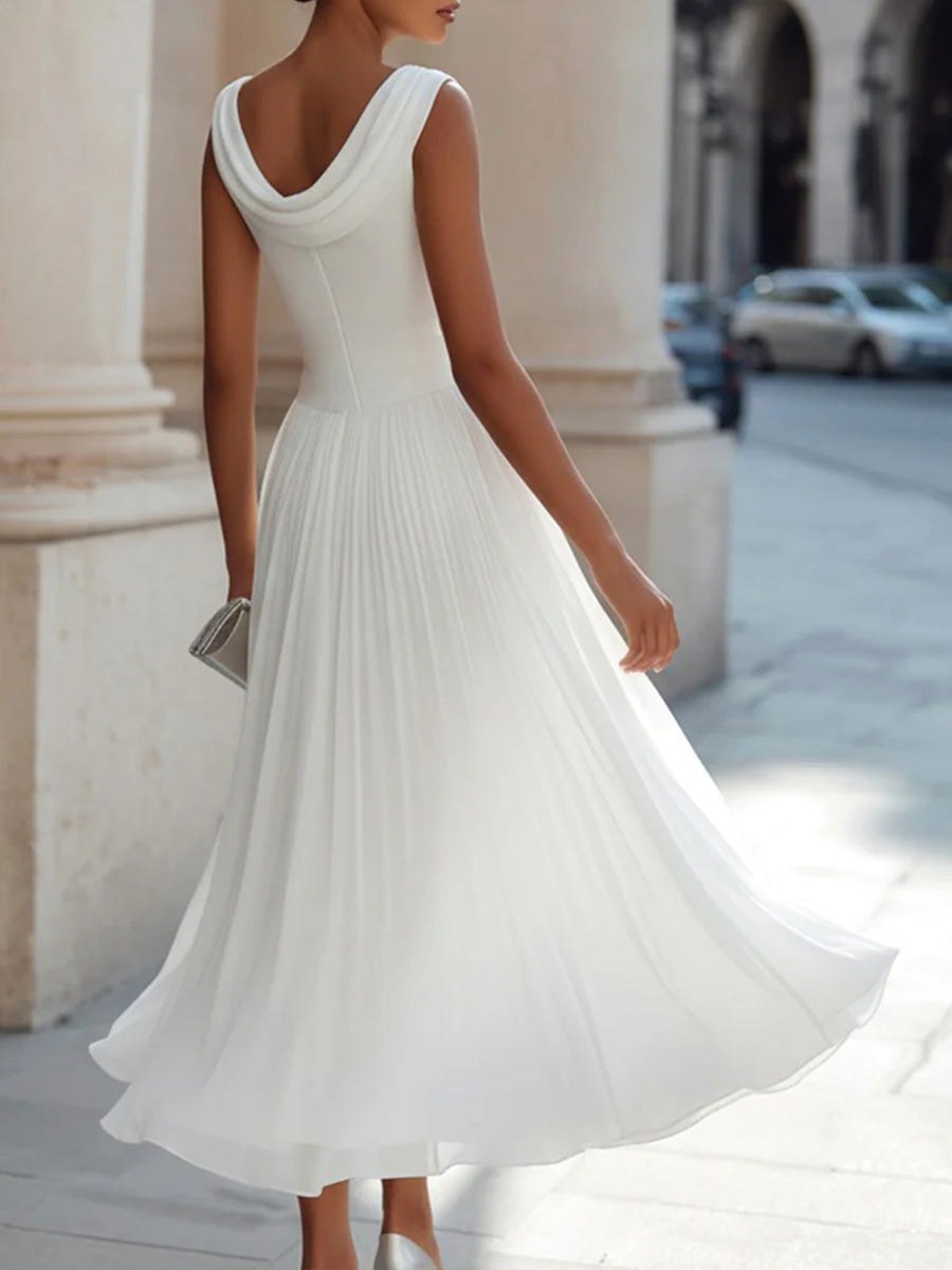 Elsie | Damen plissiertes Midikleid mit drapiertem Ausschnitt, strukturiertes Midikleid | Nomadnts | Nomadnts