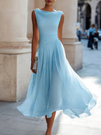 Elsie | Damen plissiertes Midikleid mit drapiertem Ausschnitt, strukturiertes Midikleid | Nomadnts | Nomadnts