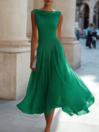 Elsie | Damen plissiertes Midikleid mit drapiertem Ausschnitt, strukturiertes Midikleid | Nomadnts | Nomadnts