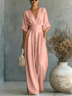 Emilie | Damen weit geschnittener Leinen-Jumpsuit, Jumpsuit mit geschnürter Taille | Nomadnts | Nomadnts