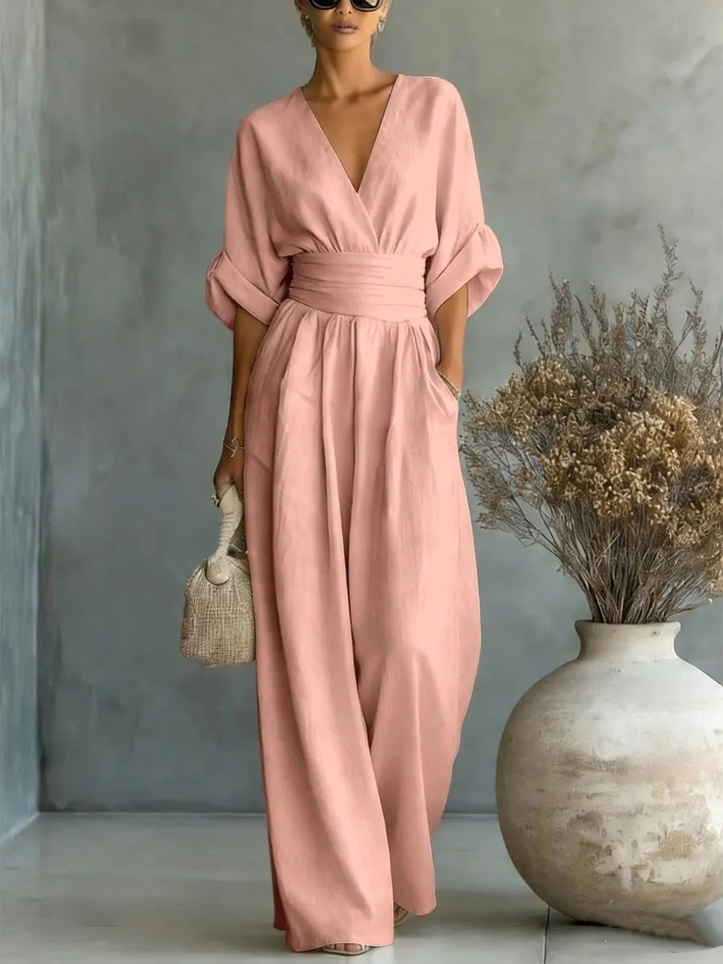 Emilie | Damen weit geschnittener Leinen-Jumpsuit, Jumpsuit mit geschnürter Taille | Nomadnts | Nomadnts