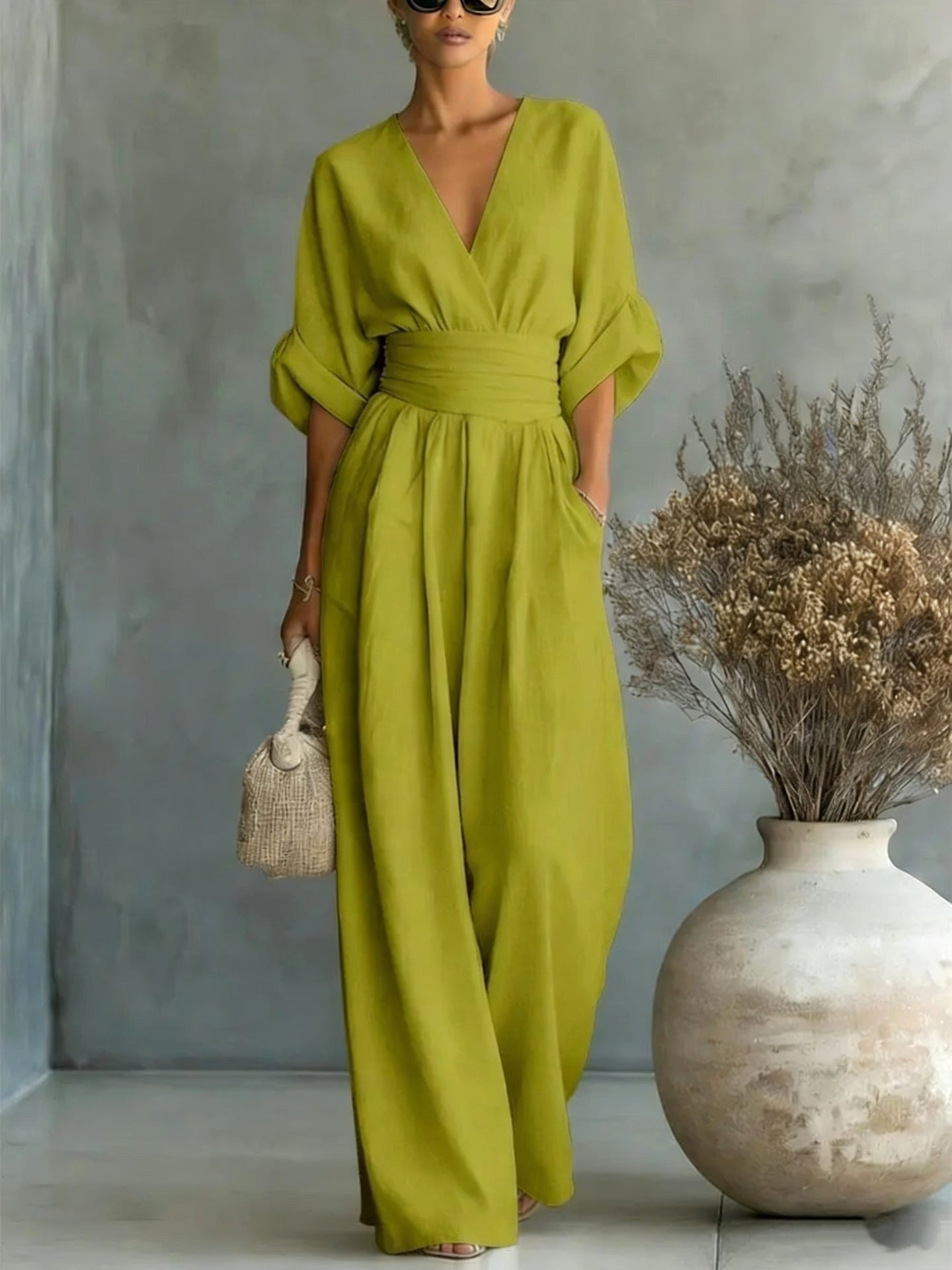 Emilie | Damen weit geschnittener Leinen-Jumpsuit, Jumpsuit mit geschnürter Taille | Nomadnts | Nomadnts