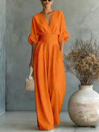 Emilie | Damen weit geschnittener Leinen-Jumpsuit, Jumpsuit mit geschnürter Taille | Nomadnts | Nomadnts