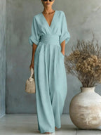 Emilie | Damen weit geschnittener Leinen-Jumpsuit, Jumpsuit mit geschnürter Taille | Nomadnts | Nomadnts