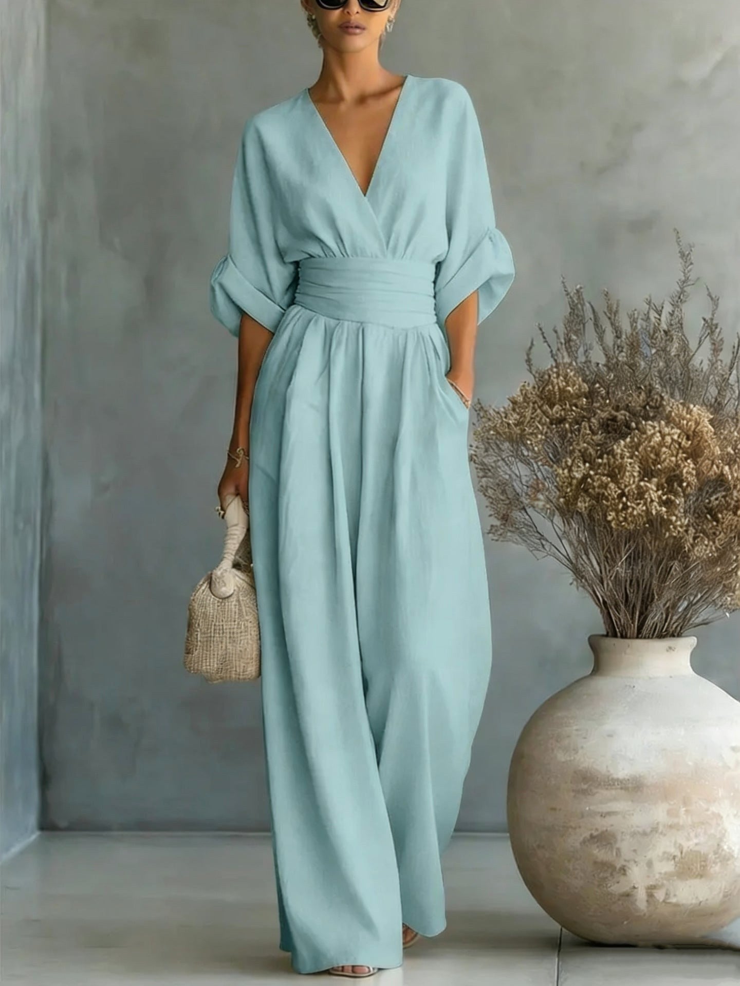 Emilie | Damen weit geschnittener Leinen-Jumpsuit, Jumpsuit mit geschnürter Taille | Nomadnts | Nomadnts