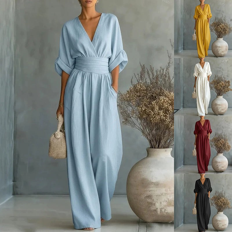 Emilie | Damen weit geschnittener Leinen-Jumpsuit, Jumpsuit mit geschnürter Taille | Nomadnts | Nomadnts