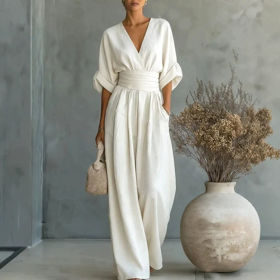 Emilie | Damen weit geschnittener Leinen-Jumpsuit, Jumpsuit mit geschnürter Taille | Nomadnts | Nomadnts
