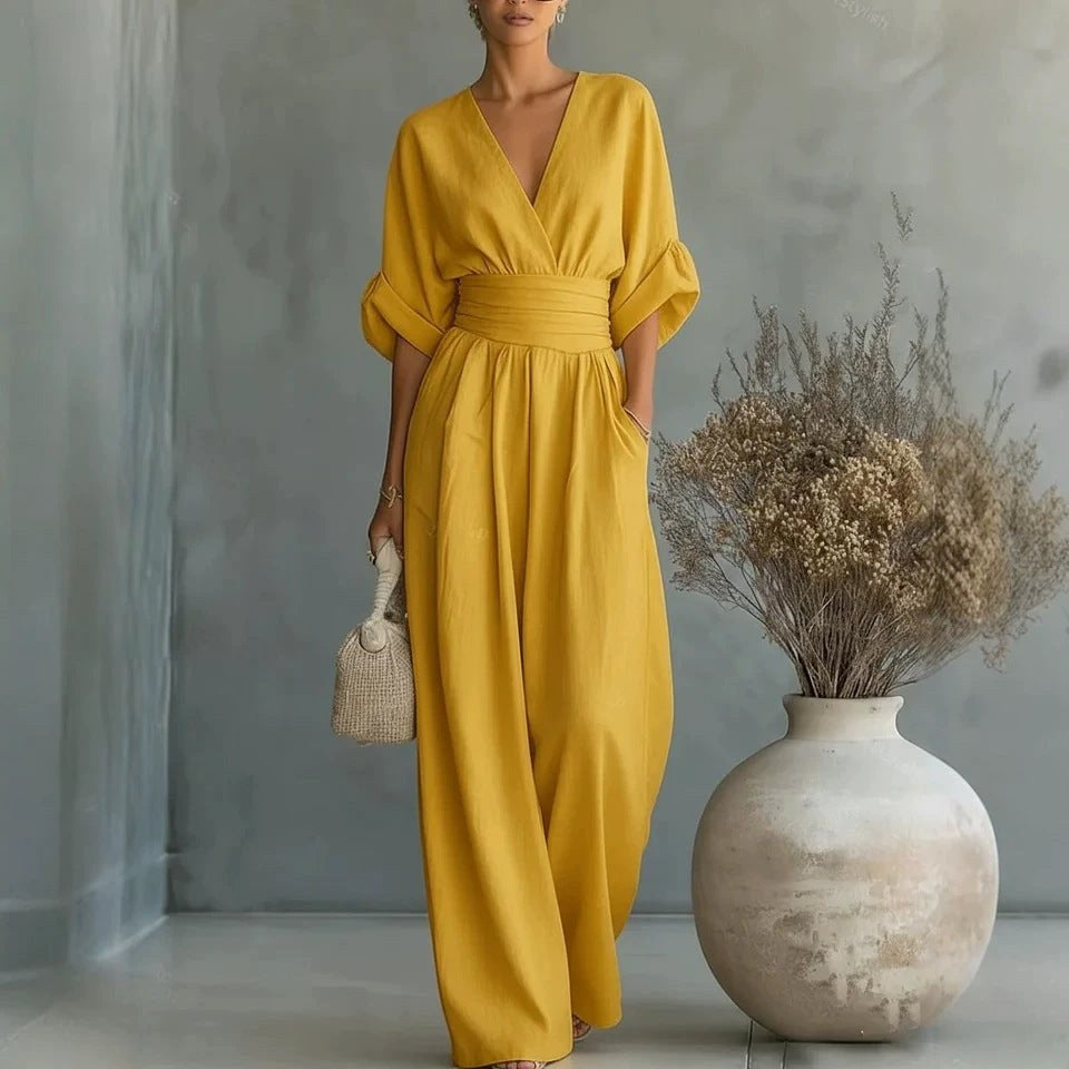 Emilie | Damen weit geschnittener Leinen-Jumpsuit, Jumpsuit mit geschnürter Taille | Nomadnts | Nomadnts