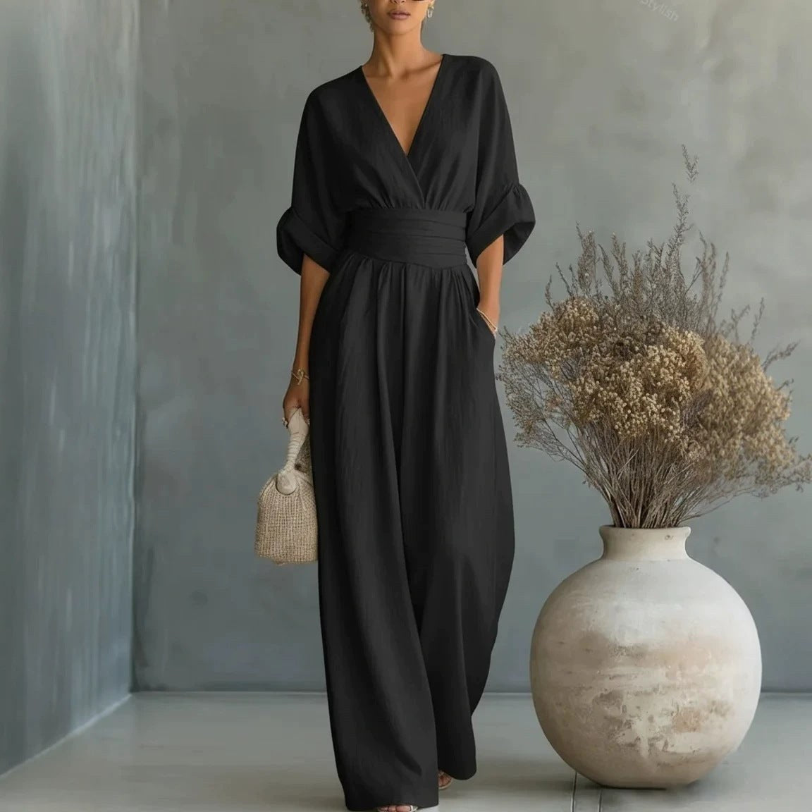 Emilie | Damen weit geschnittener Leinen-Jumpsuit, Jumpsuit mit geschnürter Taille | Nomadnts | Nomadnts