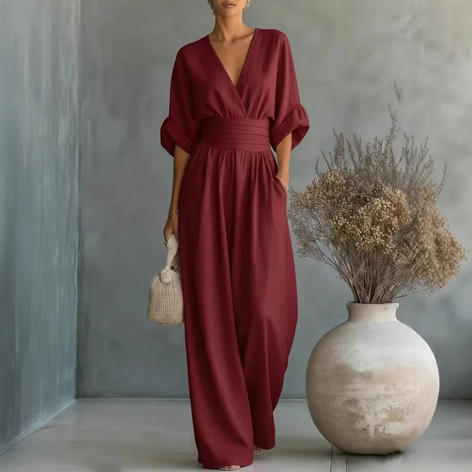 Emilie | Damen weit geschnittener Leinen-Jumpsuit, Jumpsuit mit geschnürter Taille | Nomadnts | Nomadnts