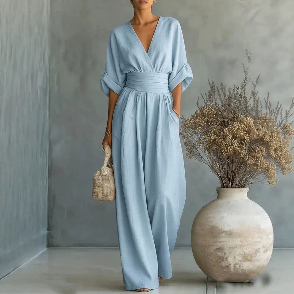 Emilie | Damen weit geschnittener Leinen-Jumpsuit, Jumpsuit mit geschnürter Taille | Nomadnts | Nomadnts