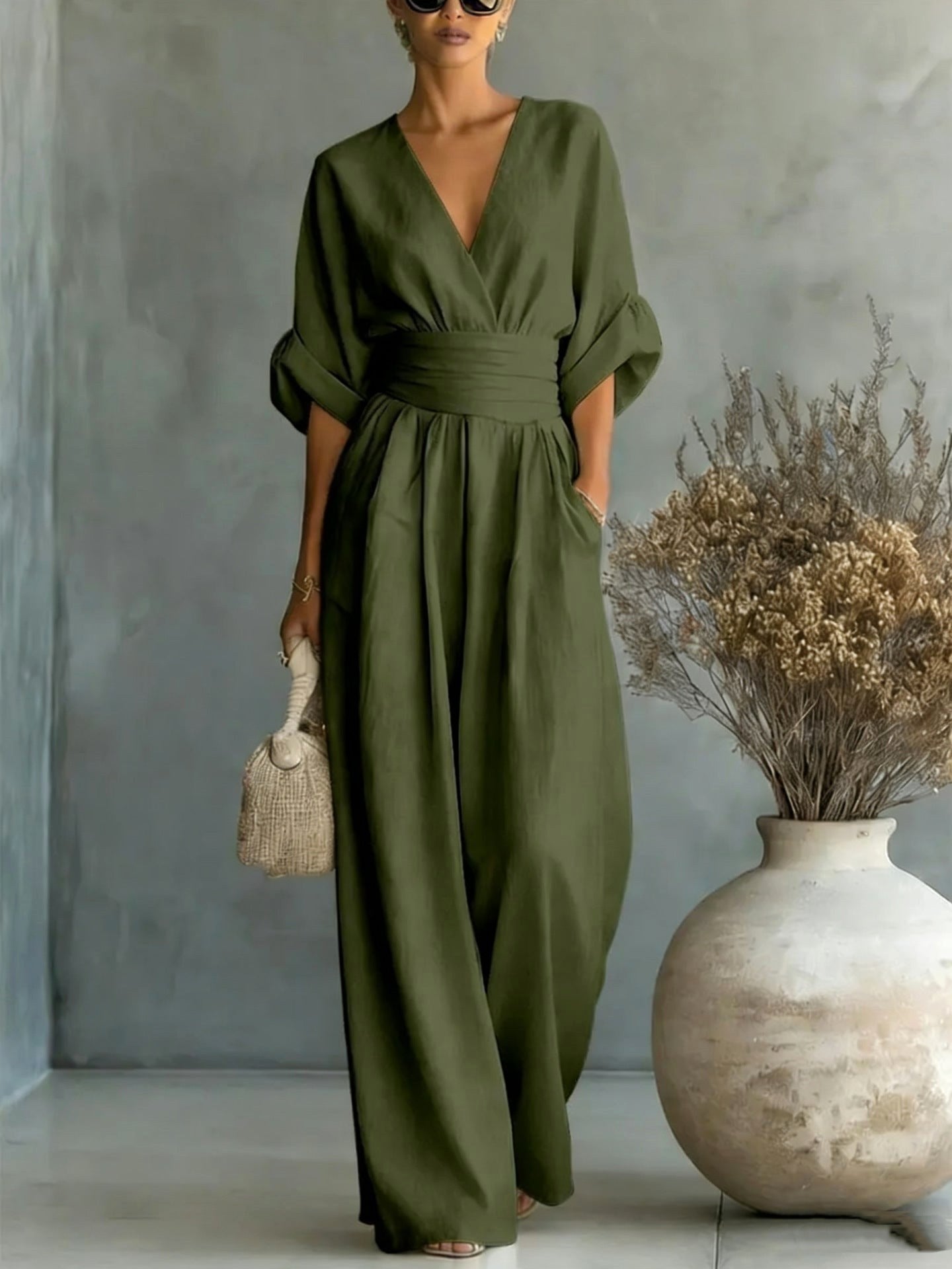 Emilie | Damen weit geschnittener Leinen-Jumpsuit, Jumpsuit mit geschnürter Taille | Nomadnts | Nomadnts