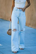 Emmanuelle | Damen weit geschnittene Destroyed-Jeans, Ripped Denim mit hoher Taille | Nomadnts | Light Blue