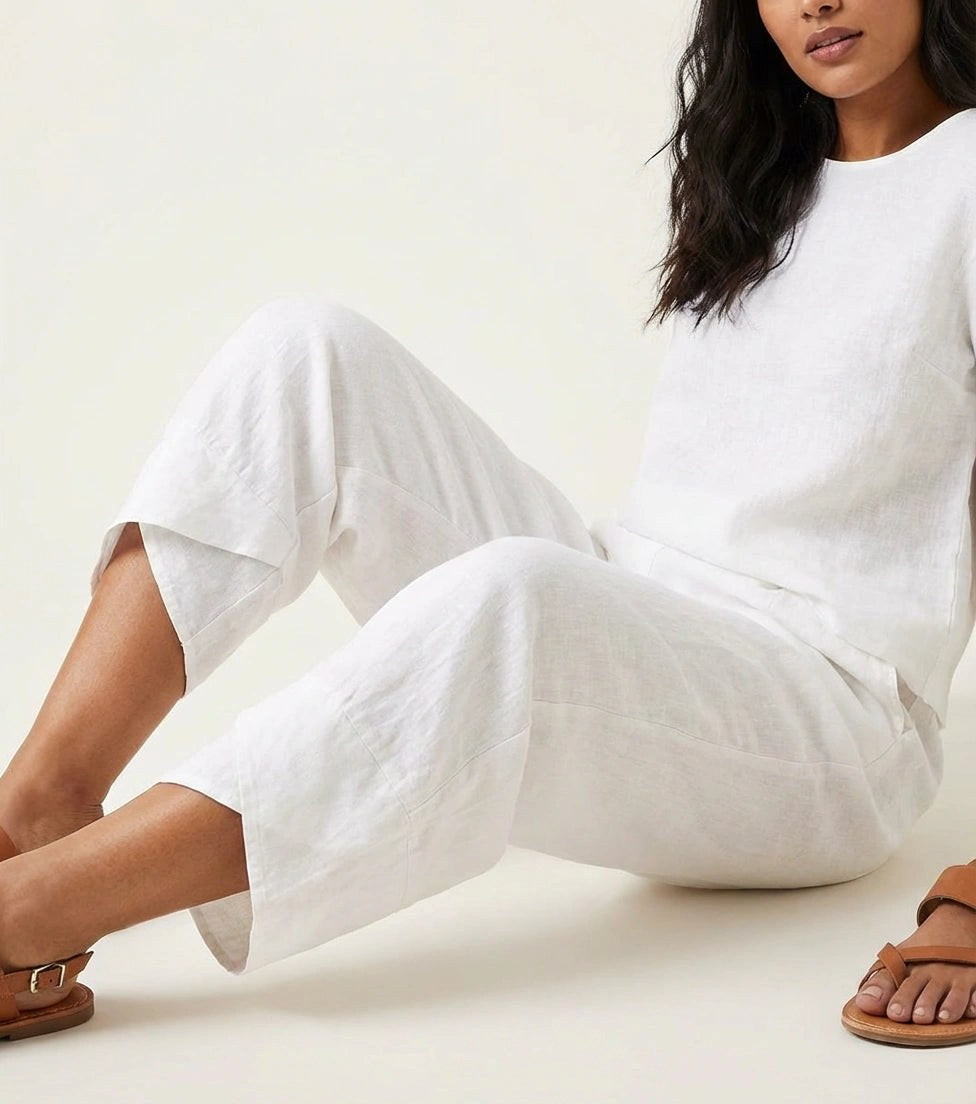 Esme | Damen leichte Leinenhose, atmungsaktive Herbsthose | Nomadnts | Weiß