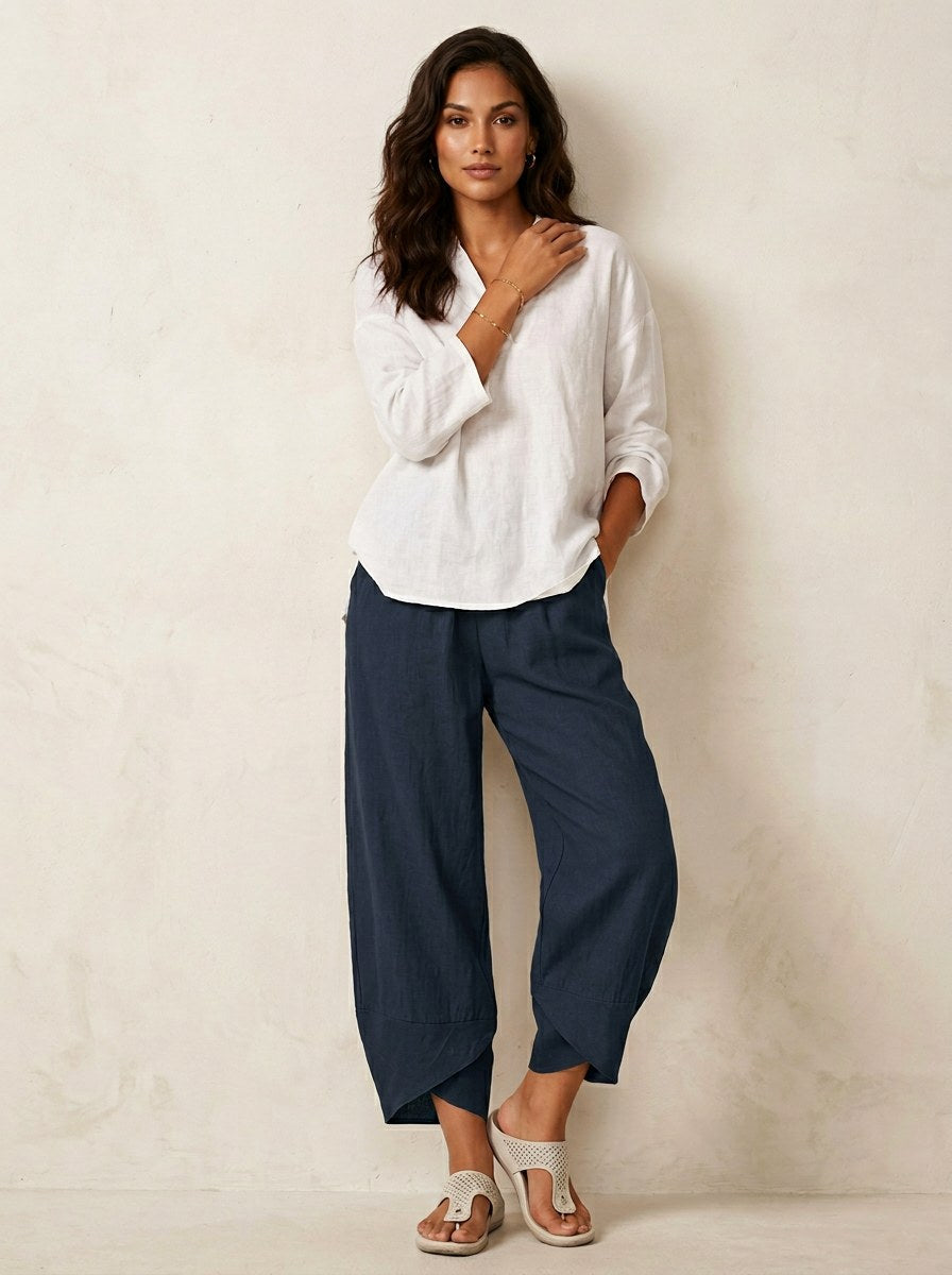 Esme | Damen leichte Leinenhose, atmungsaktive Herbsthose | Nomadnts | Schwarz
