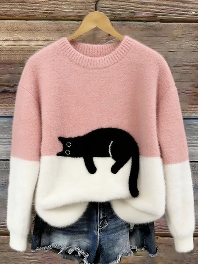 Estelle | Damen Wollmix-Strickpullover mit Katzenmotiv, charmanter Alltagspullover | Nomadnts | Nomadnts