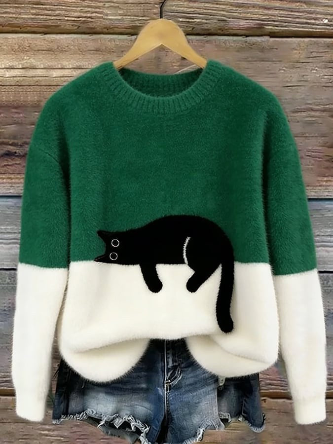 Estelle | Damen Wollmix-Strickpullover mit Katzenmotiv, charmanter Alltagspullover | Nomadnts | Nomadnts