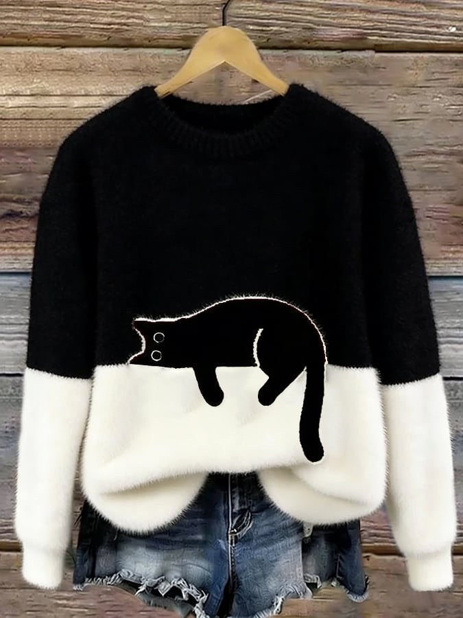 Estelle | Damen Wollmix-Strickpullover mit Katzenmotiv, charmanter Alltagspullover | Nomadnts | Nomadnts