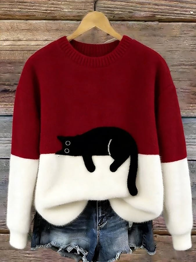 Estelle | Damen Wollmix-Strickpullover mit Katzenmotiv, charmanter Alltagspullover | Nomadnts | Nomadnts