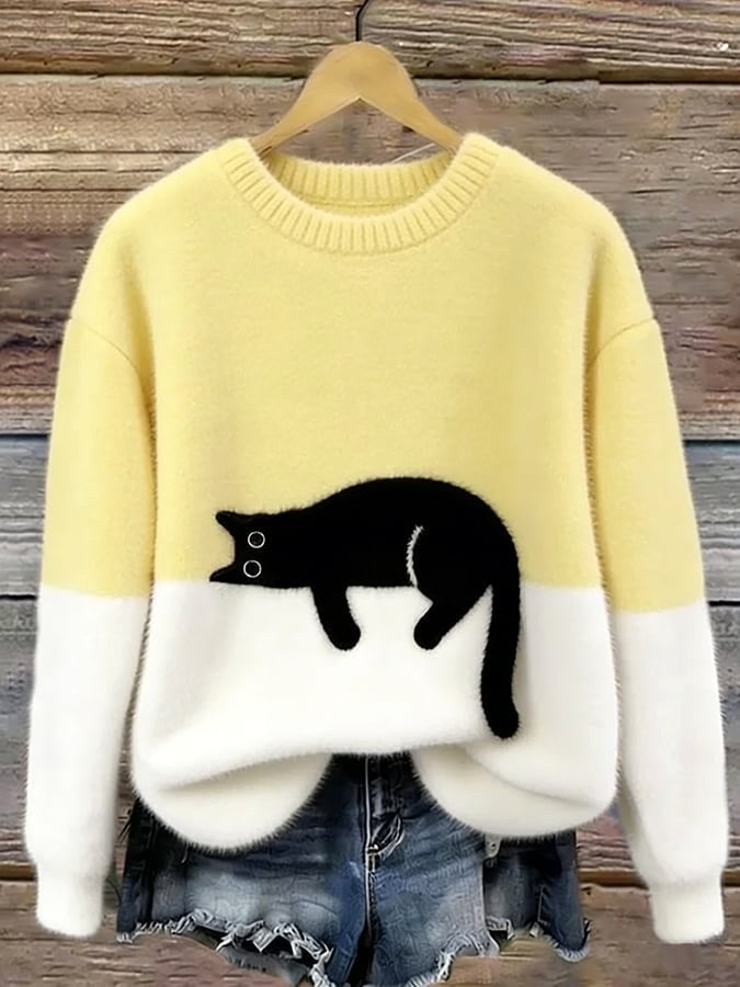 Estelle | Damen Wollmix-Strickpullover mit Katzenmotiv, charmanter Alltagspullover | Nomadnts | Nomadnts