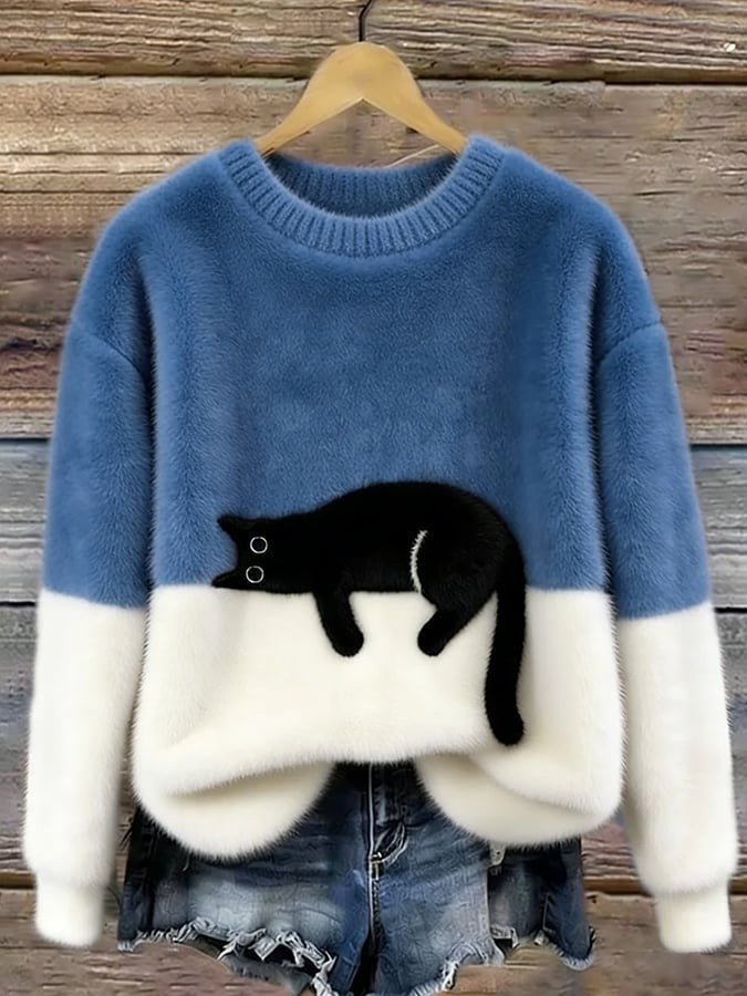 Estelle | Damen Wollmix-Strickpullover mit Katzenmotiv, charmanter Alltagspullover | Nomadnts | Nomadnts