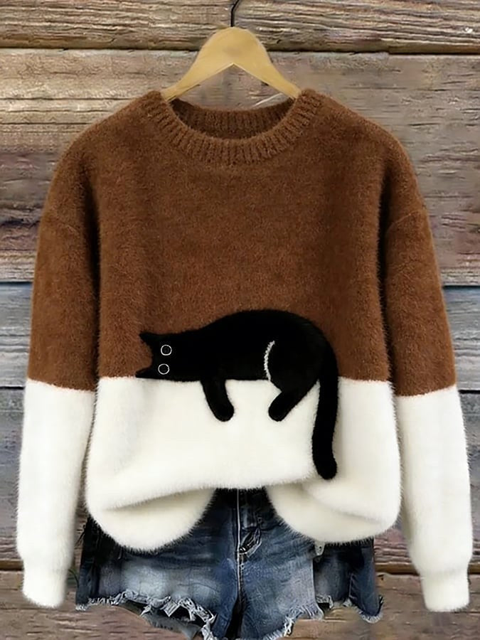 Estelle | Damen Wollmix-Strickpullover mit Katzenmotiv, charmanter Alltagspullover | Nomadnts | Nomadnts