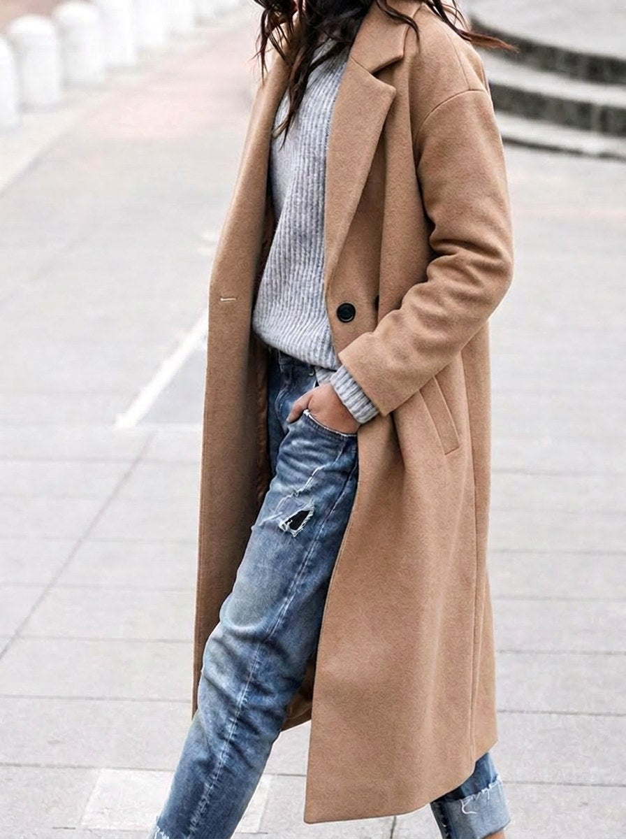 Esther | Damen Oversized Trenchcoat mit breitem Revers, langer entspannter Mantel | Nomadnts | Khaki