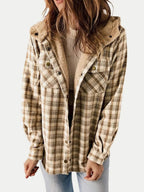 Eugenie | Damen Karo-Jacke mit Kapuze, Herbstjacke mit Knopfleiste | Nomadnts | Khaki