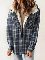Eugenie | Damen Karo-Jacke mit Kapuze, Herbstjacke mit Knopfleiste | Nomadnts | Blue