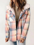 Eugenie | Damen Karo-Jacke mit Kapuze, Herbstjacke mit Knopfleiste | Nomadnts | Pink