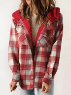 Eugenie | Damen Karo-Jacke mit Kapuze, Herbstjacke mit Knopfleiste | Nomadnts | Red