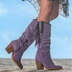 Evelyn | Damen Leder-Cowboystiefel, Western-Fransenstiefel | Nomadnts | Purple