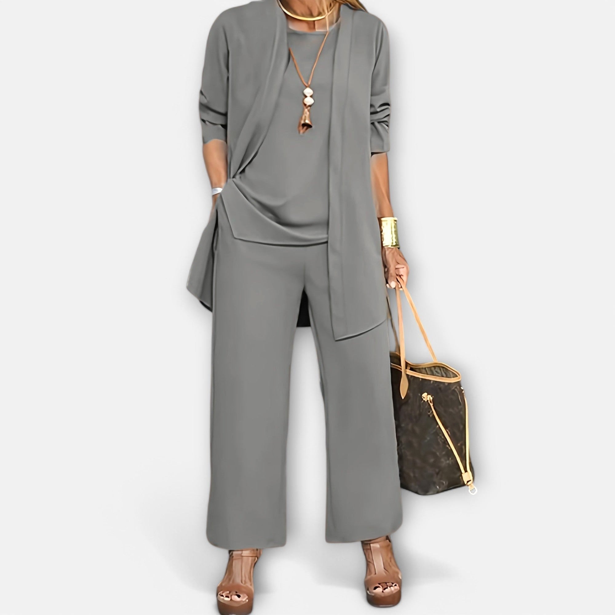 Ewa | Damen Dreiteiler-Loungeset, weiches Strick-Cardigan-Set | Nomadnts | Nomadnts