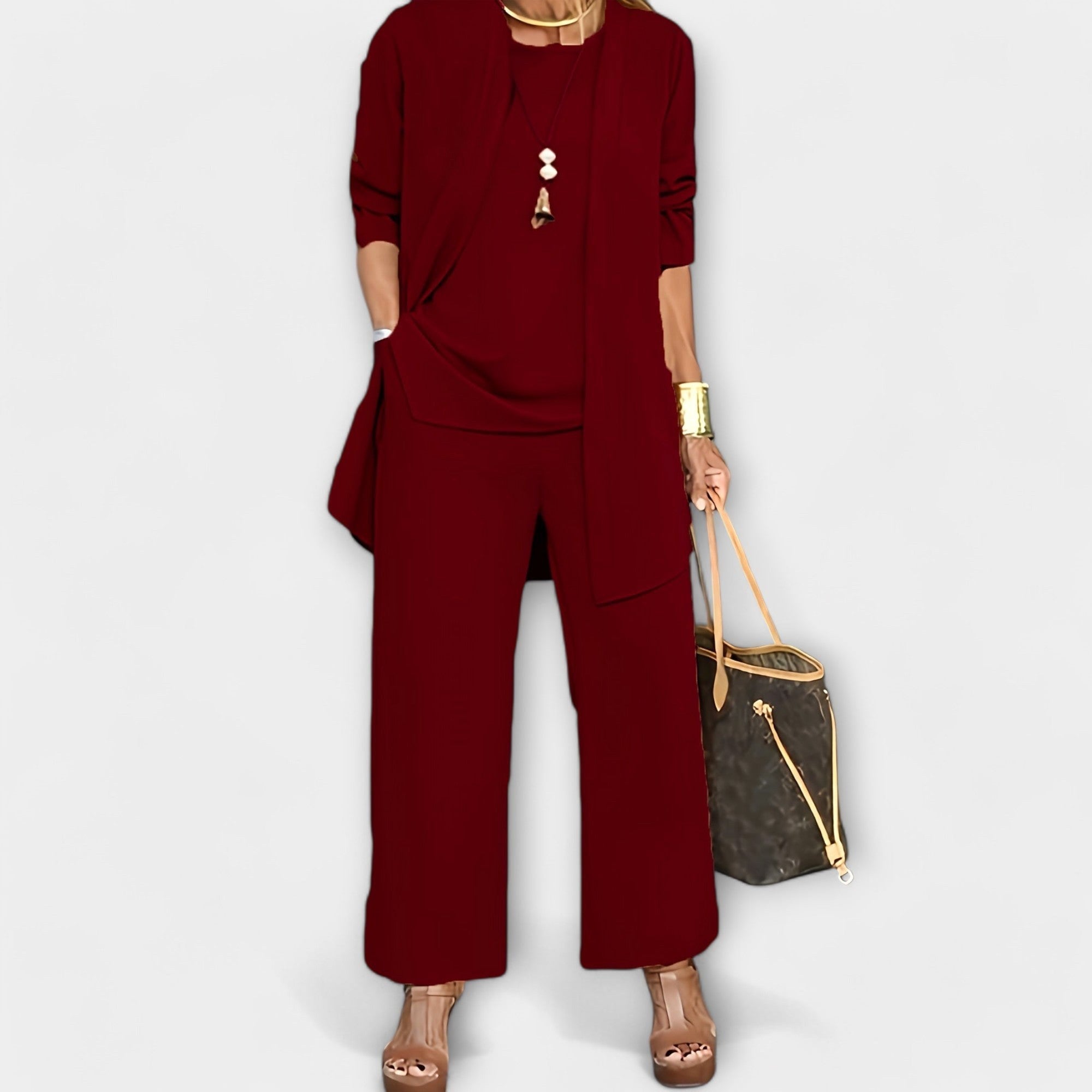 Ewa | Damen Dreiteiler-Loungeset, weiches Strick-Cardigan-Set | Nomadnts | Nomadnts