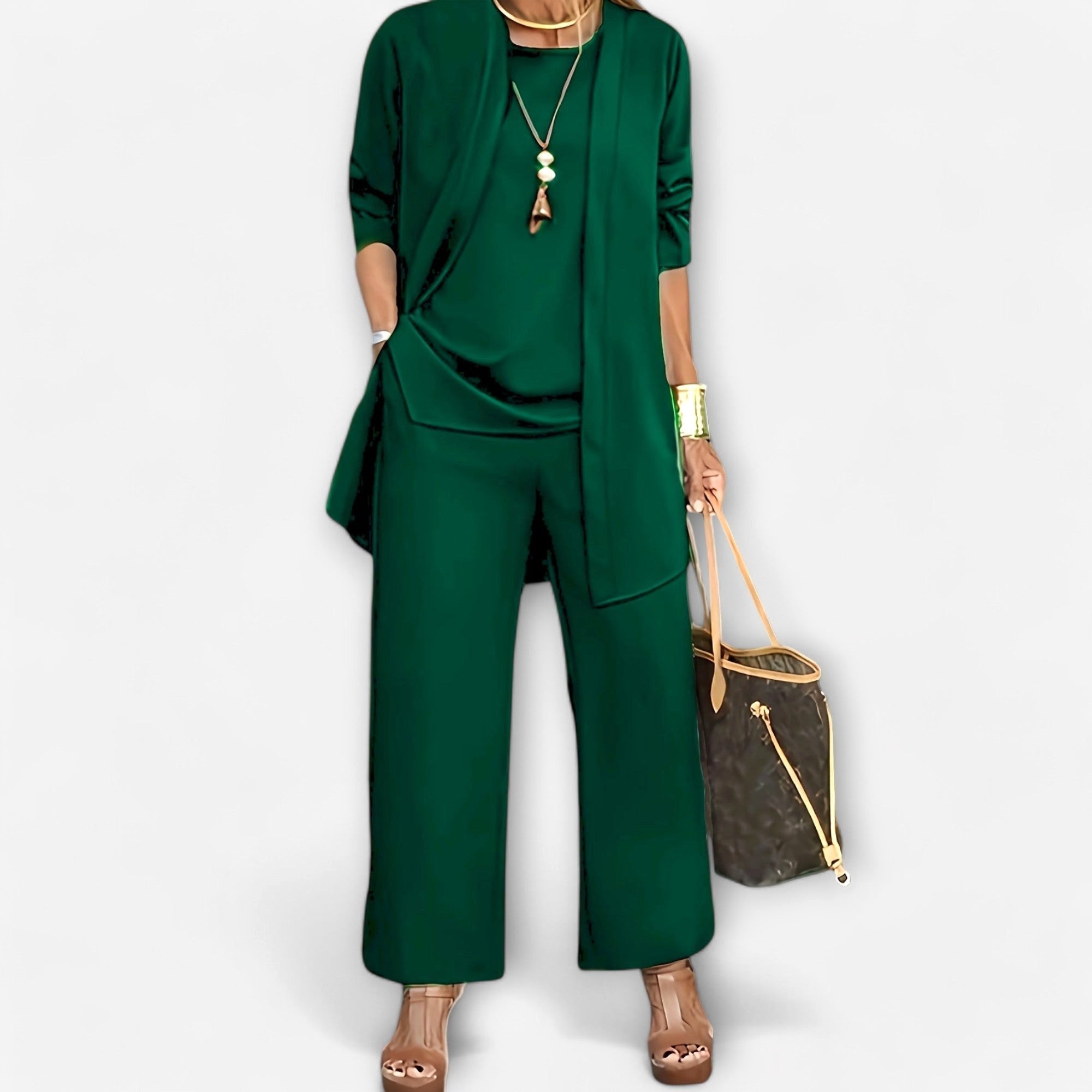 Ewa | Damen Dreiteiler-Loungeset, weiches Strick-Cardigan-Set | Nomadnts | Nomadnts
