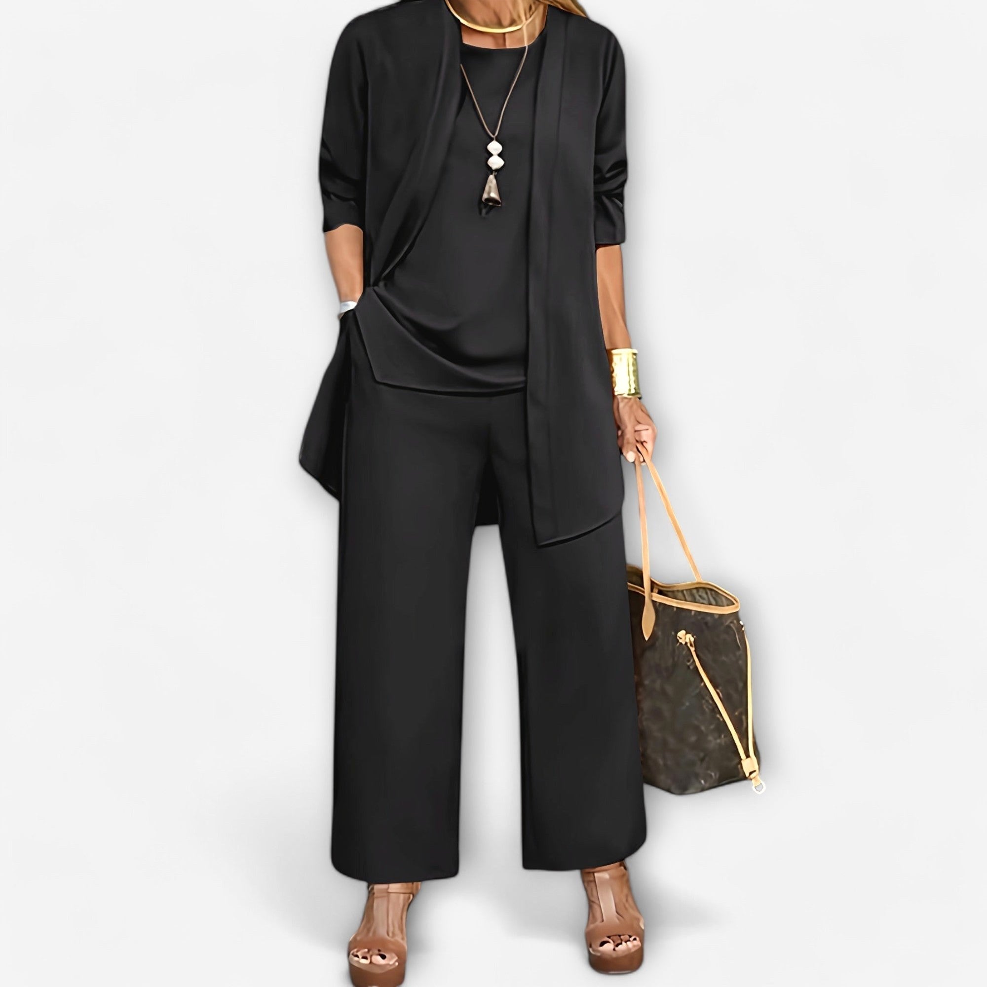 Ewa | Damen Dreiteiler-Loungeset, weiches Strick-Cardigan-Set | Nomadnts | Nomadnts